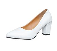 Elegant Women's High Heels for Every Occasion - Stylish Pointed Toe Chunky Design with Slip-On Convenience and Durable Leather Upper for All-Day Comfort (White, 6)