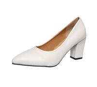 Elegant Women's High Heels for Every Occasion - Stylish Pointed Toe Chunky Design with Slip-On Convenience and Durable Leather Upper for All-Day Comfort (Beige, 5.5)