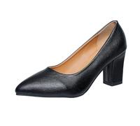 Elegant Women's High Heels for Every Occasion - Stylish Pointed Toe Chunky Design with Slip-On Convenience and Durable Leather Upper for All-Day Comfort (Black, 5.5)