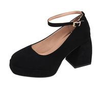 Elegant Women's High Heels with Chunky Heel Square Toe Fashionable Casual Shoes for Work Everyday Comfortable Evening Shoes with Thick Sole Metal Clasp Firm Fit for Everyone, black, 5 UK