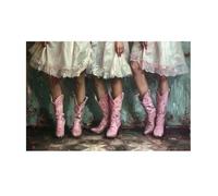 Elegant Women'S Legs In Cowboy Boots Poster Prints, Vintage White Dress Canvas Paintings For Living Room Home Decoration A4 60X90Cm Unframed