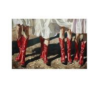 Elegant Women'S Legs In Cowboy Boots Poster Prints, Vintage White Dress Canvas Paintings For Living Room Home Decoration A5 40X60Cm Unframed