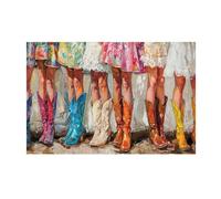 Elegant Women'S Legs In Cowboy Boots Poster Prints, Vintage White Dress Canvas Paintings For Living Room Home Decoration A3 21X30Cm Unframed