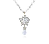 Elegant Women's Long Sweater Crystal Flower Pendant Necklace Pearl Chain Geometric Pendant Statement Necklace for Women Girls Gold, Zinc, Rhinestone