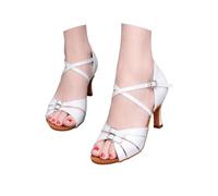 Elegant Women's Low Heel Sandals Open Toe Decorative Closure Double Buckle Comfortable Indoor Dance Shoes with Velvet Sole for Daily Leisure Holiday Beach Date Trips, White, 2/2.5 UK