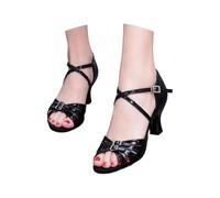 Elegant Women's Low Heel Sandals Open Toe Decorative Closure Double Buckle Comfortable Indoor Dance Shoes with Velvet Sole for Daily Leisure Holiday Beach Date Trips, black, 5 UK