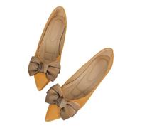 Elegant Women's Pointed Toe Wedding Flats, Cozy Bow-Adorned Ballet Dress Shoes, Casual Slip-On Ballet Pumps Yellow