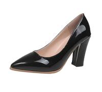 Elegant Women's Solid Color Pointed Toe High Heel with Thick Block Heel for Banquets and Versatile Wear (Black, 5.5)