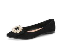 Elegant Women's Suede Pumps with Pointed Toe, Cozy Pearl-Trimmed Dressy Ballet Slippers, Casual Women's Easy-On Walking Sneakers Black
