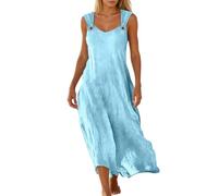 Elegant Women's Summer Dresses, Plain Colours, Simple Cut, Breathable, Silky Soft for Warm Days, Women's Dresses, Summer, Comfortable, Casual Dress, Beach Holiday Maxi Dress, 01 Blue, L