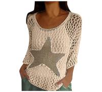 Elegant Women's Summer Sweater with Three Quarter Sleeve and Round Neck with Stars