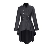 Elegant Women's Tailcoat Jacket as a Flowing Costume for Historical Festive Occasions with Decorative Button Decoration (Black, XS)