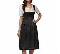 Elegant Women's Traditional Dirndl Apron Midi Long Knee-Length Skirt | Bavarian Oktoberfest Wedding Medieval Festive Costume | Pleated Design with Adjustable Bow | Lightweight Black