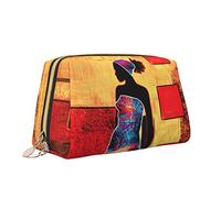 Elegant Women's Travel Leather Cosmetic Bag,Africa Ethnic Retro Black Woman Waterproof Makeup Bag Purse Toiletry Bag Organizer Case Pouch with Zipper for Women Jewelry Cosmetics, S