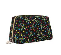 Elegant Women's Travel Leather Cosmetic Bag,Autism Awareness Ribbons Butterflies Waterproof Makeup Bag Purse Toiletry Bag Organizer Case Pouch with Zipper for Women Jewelry Cosmetics, S
