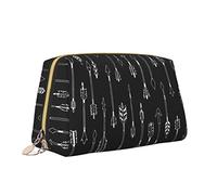 Elegant Women's Travel Leather Cosmetic Bag,Cartoon White Arrow Black Waterproof Makeup Bag Purse Toiletry Bag Organizer Case Pouch with Zipper for Women Jewelry Cosmetics, S