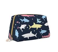Elegant Women's Travel Leather Cosmetic Bag,Colorful Shark Hipster Cartoon Waterproof Makeup Bag Purse Toiletry Bag Organizer Case Pouch with Zipper for Women Jewelry Cosmetics, S