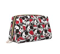 Elegant Women's Travel Leather Cosmetic Bag,Dog Christmas Hat French Bulldog Puppy Skull Head Waterproof Makeup Bag Purse Toiletry Bag Organizer Case Pouch with Zipper for Women Jewelry Cosmetics, S