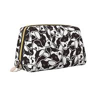 Elegant Women's Travel Leather Cosmetic Bag,Dog Head French Bulldog Puppy Face Doodle Waterproof Makeup Bag Purse Toiletry Bag Organizer Case Pouch with Zipper for Women Jewelry Cosmetics, S