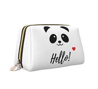 Elegant Women's Travel Leather Cosmetic Bag,White Hello Panda Love Heart Waterproof Makeup Bag Purse Toiletry Bag Organizer Case Pouch with Zipper for Women Jewelry Cosmetics, S