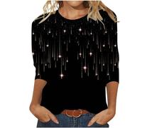 Elegant Women's Tunic with Sequins, Festive Blouse 3/4 Sleeve Casual Tunic with Round Neck Glitter Long-Sleeve Top Happy New Year 2024