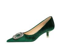Elegant Women's Wedding Guest Pumps with Pointed Toe and Rhinestones, 1.77 Inch Low Kitten Heels for Dressy Occasions Green