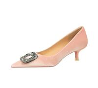 Elegant Women's Wedding Guest Pumps with Pointed Toe and Rhinestones, 1.77 Inch Low Kitten Heels for Dressy Occasions Pink