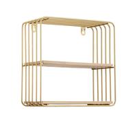 Elegant Wood And Gold Design Floating Wall Shelf Set, Industrial Style Metal Pipe Wall Shelf With Unique Design, Perfect For Storing And Displaying Va