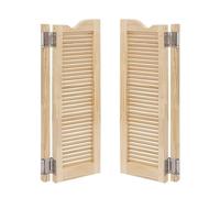 Elegant Wood Double Half Partition Swinging Door 28/30/32/36" Stripe Wave Top Design for Kitchen Bathroom BarStylish Coffee Finish Home Decor (W75xH90cm)