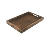 Elegant wooden serving tray featuring a modern design with iron corner reinforcements, perfect for For Tea time and tabletop organization (Medium)