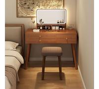 Elegant Wooden Vanity with Mirror & Upholstered Stool, Lighted Makeup Station for Bedroom & Bathroom, Modern Dressing Table, Stylish Beauty