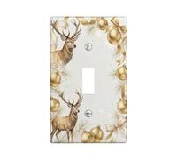 Elegant Woodland Deer And Gold Ornaments Christmas Toggle Switch Plate | Watercolor Deer Illustration, Metallic Gold Ornaments, Elegant Ribbon Accents, Woodland Seasonal Theme