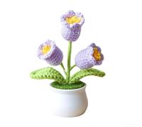 Elegant Woolen Lily of the Valley Bonsai in Handcrafted Crochet Plant Pot (purple)