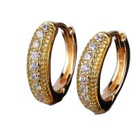 Elegant Yellow Gold Plated Hoop Earring Cubic Zirconia Women Jewelry A Pair-Gold