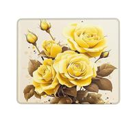 Elegant Yellow Roses Rectangle Mouse Pad, Vintage Floral Design Stitching Edge Mouse Mat, Non-Slip Washable Desk Mousepad for Home and Office Computing Square 8x10 Inch