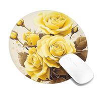 Elegant Yellow Roses Rectangle Mouse Pad, Vintage Floral Design Stitching Edge Mouse Mat, Non-Slip Washable Desk Mousepad for Home and Office Computing Round 8x8 Inch