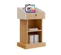 Elegant Yellow Wooden Podium Stand with Storage 15mm Particle Board Lectern for Restaurants Churches and SeminarsIdeal for Professional Presentations