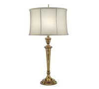Elegant Zinc Cast Table Lamp With Oyster Silk Shade And Burnished Brass Finish