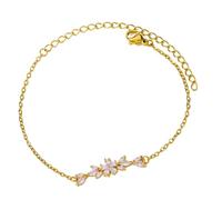 Elegant Zirconia In Floral And Leaf Design Stylish Gold Tone With Zirconia Accent And Flower Leaf Sturdy