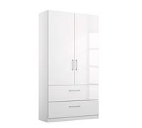 Elegant4you Wardrobe - 91cm - 2 Door - 197cm - Alpine White & White High Gloss