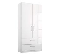 Elegant4you Wardrobe - 91cm - 2 Door - 210cm - Alpine White & White High Gloss