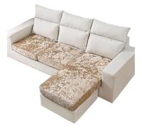 ElegantChampagneCrushedVelvetSofaCoverSet3PieceStretchCouchProtectorFormFittedCushionCoversforUltimateFurnitureProtectionandStyle