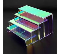 ELEGANTLIFE 4 Tier Acrylic Riser Display Shelf Cupcake Stand for Amiibo Funko POP Figures,Perfume & Cologne Organizer,Desserts Holder,Jewelry Display Shelf Risers for Décor(Iridescent 4 Pack Set)