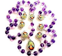 elegantmedical HANDMADE Purple Amethyst BEAD 7 Seven Sorrows of Mary Rosary Catholic Necklace GIFT BOX