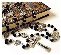 elegantmedical Stations of The Cross Prayer Rosary Blue Sandstone Beads Necklace Catholic Last Supper Rosary Box Gifts