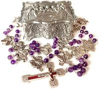 elegantmedical Stations of the Cross Prayer Rosary Natural Faceted Amethyst Beads Necklace Catholic Gifts Last Supper Box