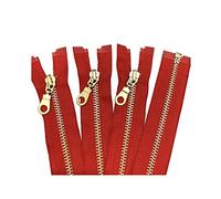 Elegantyl 2 Pieces 5# 30-60cm Brass Metal zipper Open Tail Zipper for Diy Sewing Accessories, Red, 40cm