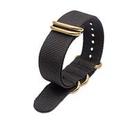 Elegantyl Nylon Nato Watch Band 18mm 20mm 22mm 24mm Sport Strap with Gold Stainless Steel 5 Rings Buckle, Black, 20mm