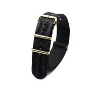 Elegantyl Nylon Watch Wristband with Gold Buckle Nylon Stripe Strap Watch Accessories 18mm 20mm 22mm 24mm, Black, 22mm