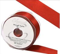 Eleganza Wired Edge Premium Double Faced Satin, Red, 38mm x 20m
